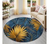 Tapis Salon Rond 60 cm, Plantes Tropicales Feuilles Dorées De Palmier Feuille Tapis Chambre Lavable en Machine Antidérapant Cuisine, Doux Moquette Chambre pour Salle a Manger, Balcon, Entrées