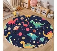 Tapis Salon Rond 80 Cm, Dinosaure Tapis Chambre Lavable en Machine Antidérapant Salle A Manger, Animaux Dessins Animés Extra Doux Moquette Chambre pour Cuisine, Entrées, Bleu Foncé