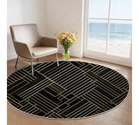 Tapis Salon Rond 80 cm, Minimalisme Moderne Fil Noir Géométrique Or Tapis Chambre Lavable en Machine Antidérapant Cuisine, Doux Moquette Chambre pour Salle a Manger, Balcon, Entrées, Buanderies