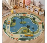 Tapis Salon Rond Bleu, Anti-Glissant Carte De Jeu De Dessin Animé Carpette pour intérieur, Salon Anti Slip Routes Lacs Tapis de Sol pour Chambre Cuisine Couloir Entrée 120cm