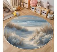 Tapis Salon Rond Bleu, Anti-Glissant Paysages Naturels Réalistes Carpette pour intérieur, Salon Anti Slip Dunes De Sable Plages Tapis de Sol pour Chambre Cuisine Couloir Entrée 90cm