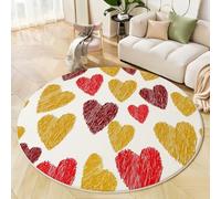 Tapis Salon Rond Clipart De Coeur d'amour 120cm Tapis de Chambre Rond Peinture Au Crayon Lavable Antidérapant Moquette Ronds pour Salon Chambre Enfant & Salle À Manger, Jaune Moutarde