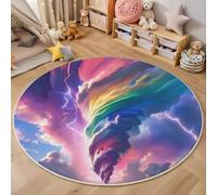 Tapis Salon Rond Coloré, Anti-Glissant Paysages Naturels Fantastiques Carpette pour intérieur, Salon Anti Slip Tornade Foudre Tapis de Sol pour Chambre Cuisine Couloir Entrée 60cm