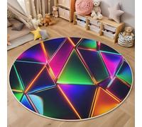 Tapis Salon Rond Coloré, Anti-Glissant Style Technologique Futuriste Carpette pour intérieur, Salon Anti Slip Solide Géométrie Triangle Tapis de Sol pour Chambre Cuisine Couloir Entrée 160cm