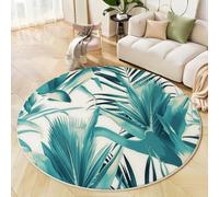 Tapis Salon Rond Diamètre 100cm, Plantes Tropicales Feuilles D'Oiseau De Paradis Et Feuilles De Palmier, Tapis Doux Antidérapant pour Décoration Salle à Manger Chambre Cuisine, Bleu-Vert