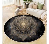 Tapis Salon Rond Diamètre 100cm, Style de méditation géométrique Mandala radieux, Tapis Doux Antidérapant pour Décoration Salle à Manger Chambre Canapé Cuisine Chambre d'enfant, Gris