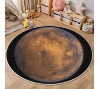 Tapis Salon Rond Diamètre 180cm, Thème Galaxie Satellites martiens, Tapis Doux Antidérapant pour Décoration Salle à Manger Chambre Canapé Cuisine Chambre d'enfant, Brun jaunâtre