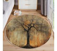 Tapis Salon Rond Diamètre 60cm, Style Rétro Modèle d'arbre Mort, Tapis Doux Antidérapant pour Décoration Salle à Manger Chambre Canapé Cuisine Chambre d'enfant, Brun