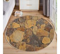 Tapis Salon Rond Diamètre 80cm, Retro Country Texture du Mur, Tapis Doux Antidérapant pour Décoration Salle à Manger Chambre Canapé Cuisine Chambre d'enfant, Brun jaunâtre