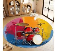 Tapis Salon Rond Doux Antidérapant 120 cm Style Gribouillage Batterie Tapis de Chambre Rond Poil Ras Moderne, Multicolore Antidérapant Moquette Ronds- pour Chambre à Coucher Couloirs Salon Cuisine