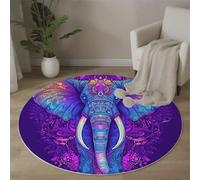 Tapis Salon Rond Éléphant Psychédélique 100 cm Tapis de Chambre Rond Art du Mandala Lavable Antidérapant Moquette Ronds pour Salon Chambre Enfant & Salle À Manger, Bleu Néon