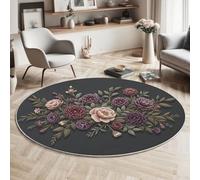 Tapis Salon Rond Fleurs En Papier 3D 100cm, Tapis à Poils Ras Composition Florale 3D Moquette Ronds Antidérapant et Lavable en Machine, Moelleux et Doux pour Chambre Descente de Lit, Gris Anthracite