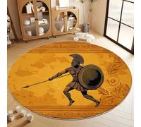 Tapis Salon Rond Guerrier Grec Antique 60 cm Tapis Rond, Chambre Impression 3D Moderne Jaune Moquette Antidérapant Lavable Machine pour Salon Salle à Manger Bureau