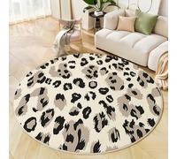 Tapis Salon Rond Imprimé Léopard 180cm Tapis de Chambre Rond Textures Animales Lavable Antidérapant Moquette Ronds pour Salon Chambre Enfant & Salle À Manger, Gris