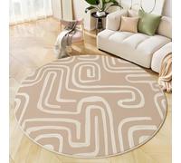 Tapis Salon Rond Labyrinthe Abstrait 160cm Tapis de Chambre Rond Style Bohème Lavable Antidérapant Moquette Ronds pour Salon Chambre Enfant & Salle À Manger, Beige