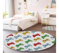 Tapis Salon Rond Modèle De Manette De Jeu Diamètre 150 cm, Style Minimaliste De Dessin Animé Tapis Doux Antidérapant pour Chambre d’Enfant Baby Room Salon Salle à Manger Chambre Canapé, Coloré