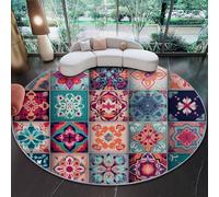Tapis Salon Rond Motif Bohème géométrique Motifs Patchwork, Coloré Intérieur Tapis De Chambre Rond, Lavable Antidérapant Moquette Ronds pour Salon Chambre Enfant Salle À Manger 140 cm