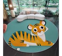 Tapis Salon Rond Motif Dessin animé Tigre Style Livre d'histoires, Coloré Intérieur Tapis De Chambre Rond, Lavable Antidérapant Moquette Ronds pour Salon Chambre Enfant Salle À Manger 140 cm