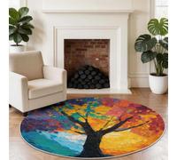 Tapis Salon Rond Plante Arbre De Vie avec Envers Antidérapant et Lavable pour Chambre à Coucher, Cuisine, Chambre d'enfant, Descente de Lit - Multicolore Fantaisie Artistique Poil Ras Tapis 160 cm