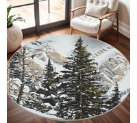 Tapis Salon Rond Poil Ras 80 cm Peinture à L'Huile de CèDre D'Hiver, Moderne Doux et Moelleux Tapi De Salon Lavable, Vent Abstrait Tapis Rond Antidérapant pour Décoration de Chambre D'enfant