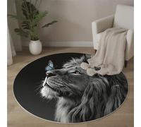 Tapis Salon Rond Surréalisme 200cm, Tapis à Poils Ras Lion Papillon Moquette Ronds Antidérapant et Lavable en Machine, Moelleux et Doux pour Chambre Descente de Lit, Gris