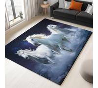 Tapis Salon Salle à Manger Chambre Adulte et Ado, Cuisine - Design Cheval Blanc Animal Blanc, Poil Ras Doux Léger Antidérapant 60 x 110 cm