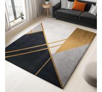Tapis Salon Salle à Manger Chambre Adulte et Ado, Cuisine - Design Lignes Minimalistes Noir Blanc, Poil Ras Doux Léger Antidérapant 60 x 110 cm