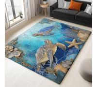 Tapis Salon Salle à Manger Chambre Adulte et Ado, Cuisine - Design Tortue 3D Carte Bleu, Poil Ras Doux Léger Antidérapant 80 x 150 cm
