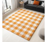 Tapis Salon Salle à Manger Chambre Adulte et Ado, Cuisine - Design Vichy Minimaliste Orange Blanc, Poil Ras Doux Léger Antidérapant 160 x 230 cm