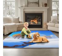 Tapis Salon Scène De Neige De Dessin Animé Simple 180 x 240 cm Tapis Intérieur Extérieur Dessous antidérapant Moquette Nettoyage FacileBleu Clair, Moquette pour Salon Chambre Salle à Mange
