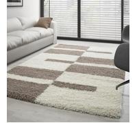 Carpettex Shaggy Flokati Tapis de salon, à poils longs, moderne, design à carreaux, 240 x 340 cm, beige, doux et moelleux, lavable, pour chambre à coucher, cuisine, salle à manger