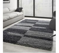 Carpettex Tapis Salon 160x230 cm Moderne Tapis Chambre Gris - Tapis Shaggy à Poils Longs Salle de Séjour Concevoir à Carreaux Doux et Moelleux - Tapis Cuisine Moquette Salon