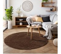 Tapis Salon Shaggy - Marion - Marron - 200 cm Rond Ø - 100% Polypropylène - SIMPEX