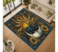 Tapis Salon Soleil et de Lune 120x170cm Lavable en Machine Antidérapant