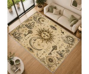 Tapis Salon Soleil et de Lune 160x230cm Lavable en Machine Antidérapant