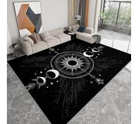 Tapis Salon Soleil et lune étoiles ciel étoilé Doux Lavables Antidérapant Carpet Noir Polyester Carpette Chambre Decoration Moquette pour Salle à Manger Porche Tapis de Salon Buanderie 120 x 170cm