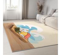 Tapis Salon Style Dessin Animé Tapis Antidérapan Imprimé Vagues De L'Océan Planche À Sushi En Bois, Ne perd Pas Ses Poils Lavable en Machine pour chambre à coucher salle à manger Bureau 100 x 160 cm