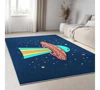 Tapis Salon Style Dessin Animé Terre Vaisseau Spatial - Moquette à Poils Ras Tapis de Chambre Doux, antidérapant, Pelucheux, Shaggy intérieur pour la décoration de la Maison 120 x 170 cm Bleu Foncé