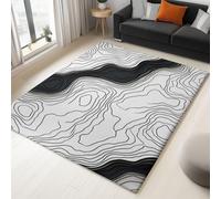 Tapis Salon Style Dessiné À La Main Tapis Antidérapan Imprimé Lignes Topographiques Motifs Moirés, Ne perd Pas Ses Poils Lavable en Machine pour chambre à coucher salle à manger Bureau 100 x 160 cm