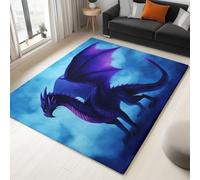 Tapis Salon Style Fantastique Dragon Dessin Animé - Moquette à Poils Ras Tapis de Chambre Doux, antidérapant, Pelucheux, Shaggy intérieur d'enfant pour la décoration de la Maison 60 x 90 cm Bleu