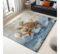 Tapis Salon Style Rétro Tortue Étoile De Mer Coquillages 90 x 150 cm Tapis Chambre Impression 3D Moderne, Gris Moquette Antidérapant Lavable Machine, pour Salon Salle à Manger Bureau