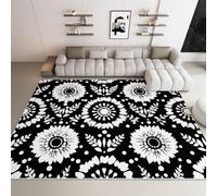 Tapis Salon Sud-Ouest Doux 160 x 230 cm, Tapis Fleurs Géométriques Noires Et Blanches Chambre à Poils Courts Grand Antidérapant pour Chambre à Coucher, Chambre d'enfant, Bureau, Salle à Manger