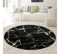 Tapis Salon Tapis Aspect marbre en Or Noir Größe 160 cm Rund