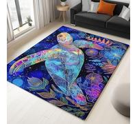 Tapis Salon Tortues Fleurs Et Plantes Colorées Fantastiques 160 x 230 cm Tapis Chambre Impression 3D Moderne, Bleu Moquette Antidérapant Lavable Machine, pour Salon Salle à Manger Bureau