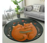 Tapis Salon Vert Orange Chat Tapis Exterieur Rond pour Jardin Terrasse Intérieur Salon Chambre Antidérapant Court en Peluche Doux Lavable en Machine 100 cm