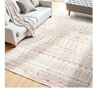 VEVOR Tapis Salon, 1,5 x 2,1 m, Grand Tapis Chambre Lavable Antidérapant, Poils Courts et Denses, Résistant aux Griffures Animaux, Doux Confortable, Style Moderne, pour Chambre, Bureau, Entrée, Beige