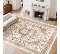 Tapis Salon-VEVOR-2,4 x 3 m-Grand Tapis Chambre-Lavable-Antidérapant-Poils Courts Denses-Marron et Rouge