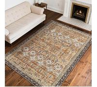 Tapis Salon-VEVOR-2,4 x 3 m-Grand Tapis Chambre-Lavable-Antidérapant-Poils Courts Denses-Marron et Vert