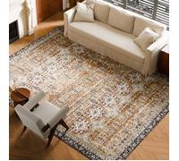 VEVOR Tapis Salon, 2,7x3,7 m, Grand Tapis Chambre Lavable et Antidérapant, Poils Courts et Denses, Résistant aux Griffures Animaux, Doux, Style Vintage, pour Chambre, Bureau, Entrée, Marron et Vert