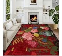 Tapis Salon Vintage Lanternes Chinoises Épis De Blé Fleurs 60 x 90 cm, Doux Tapis de Chambre Traditionnel Art Lavable en Machine Imprimées Antidérapant pour Manger Intérieur Bureau Chambre Cuisine